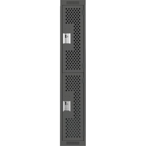 Clean Line Lockers, 2 -tier, 12" x 12" x 72", Steel, Charcoal, Rivet (Assembled), Perforated Oxymax Inc