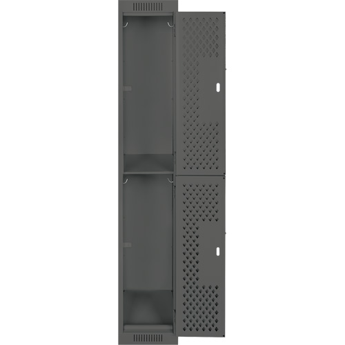Clean Line Lockers, 2 -tier, 12" x 12" x 72", Steel, Charcoal, Rivet (Assembled), Perforated Oxymax Inc