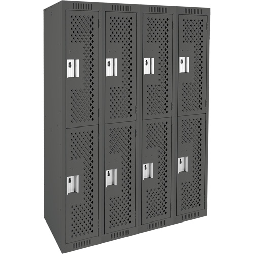 Clean Line Lockers, 2 -tier, Bank of 4, 48" x 12" x 72", Steel, Charcoal, Rivet (Assembled), Perforated Oxymax Inc