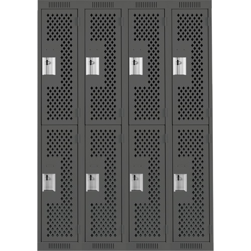 Clean Line Lockers, 2 -tier, Bank of 4, 48" x 12" x 72", Steel, Charcoal, Rivet (Assembled), Perforated Oxymax Inc