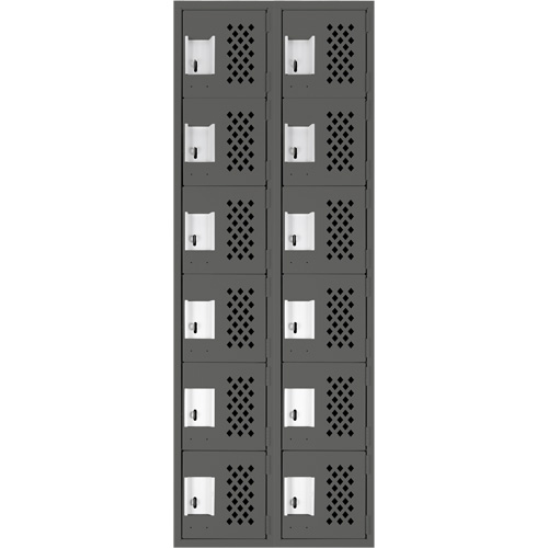 Assembled Lockerettes Clean Line Perforated Economy Lockers, 6 -tier, Bank of 2, 18" x 72" x 12", Steel Oxymax Inc