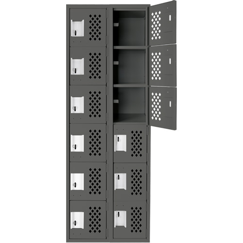 Assembled Lockerettes Clean Line Perforated Economy Lockers, 6 -tier, Bank of 2, 18" x 72" x 12", Steel Oxymax Inc