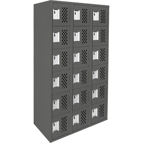 Assembled Lockerettes Clean Line Perforated Economy Lockers, 6 -tier, Bank of 3, 18" x 72" x 12", Steel Oxymax Inc