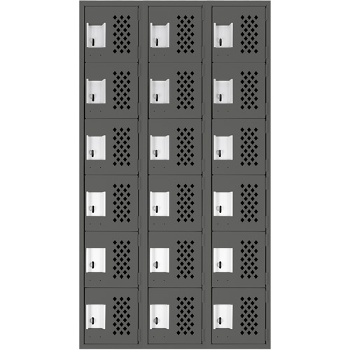 Assembled Lockerettes Clean Line Perforated Economy Lockers, 6 -tier, Bank of 3, 18" x 72" x 12", Steel Oxymax Inc