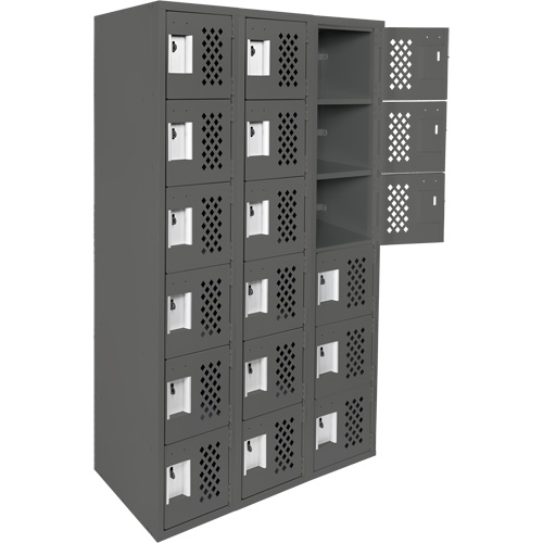 Assembled Lockerettes Clean Line Perforated Economy Lockers, 6 -tier, Bank of 3, 18" x 72" x 12", Steel Oxymax Inc