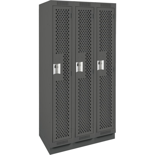 Clean Line Lockers, Bank of 3, 36" x 18" x 76", Steel, Charcoal, Rivet (Assembled), Perforated Oxymax Inc