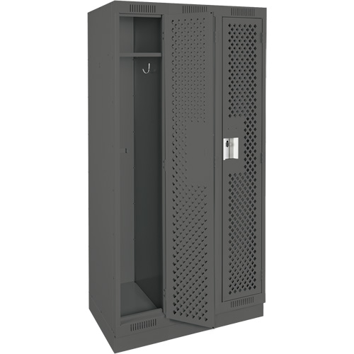 Clean Line Lockers, Bank of 3, 36" x 18" x 76", Steel, Charcoal, Rivet (Assembled), Perforated Oxymax Inc