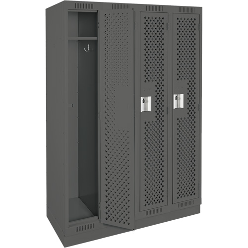 Clean Line Lockers, Bank of 4, 48" x 18" x 76", Steel, Charcoal, Rivet (Assembled), Perforated Oxymax Inc