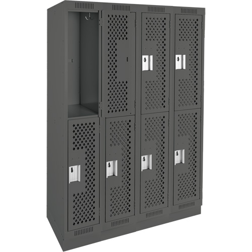 Clean Line Lockers, 2 -tier, Bank of 4, 48" x 15" x 76", Steel, Charcoal, Rivet (Assembled), Perforated Oxymax Inc