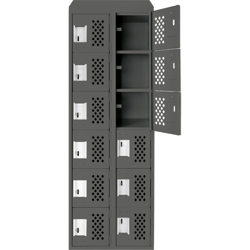 Assembled Lockerettes Clean Line Perforated Economy Lockers, 6 -tier, Bank of 2, 18" x 72" x 12", Steel Oxymax Inc