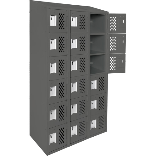 Assembled Lockerettes Clean Line Perforated Economy Lockers, 6 -tier, Bank of 3, 18" x 72" x 12", Steel Oxymax Inc