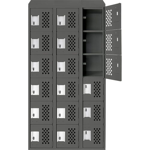 Assembled Lockerettes Clean Line Perforated Economy Lockers, 6 -tier, Bank of 3, 18" x 72" x 12", Steel Oxymax Inc