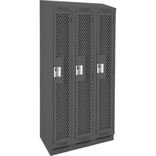 Clean Line Lockers, Bank of 3, 36" x 18" x 82", Steel, Charcoal, Rivet (Assembled), Perforated Oxymax Inc
