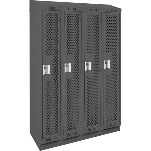 Clean Line Lockers, Bank of 4, 48" x 18" x 82", Steel, Charcoal, Rivet (Assembled), Perforated Oxymax Inc