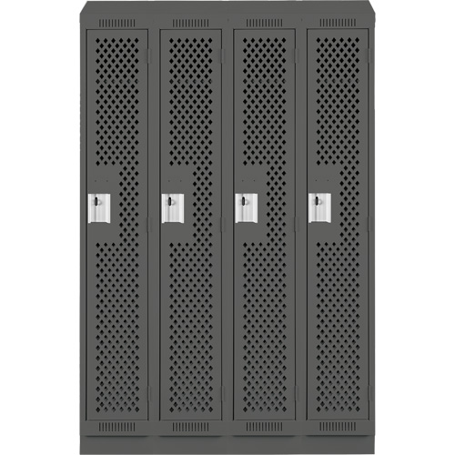 Clean Line Lockers, Bank of 4, 48" x 18" x 82", Steel, Charcoal, Rivet (Assembled), Perforated Oxymax Inc