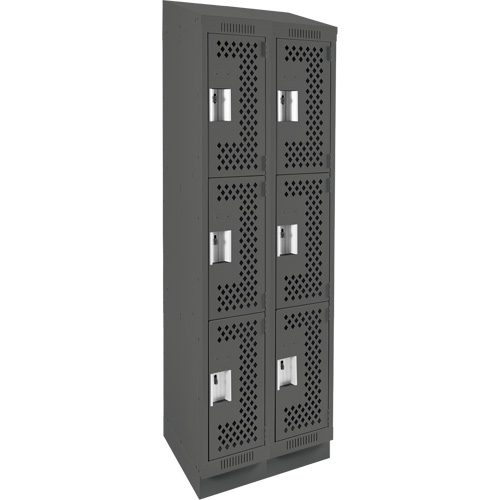 Clean Line Lockers, 3 -tier, Bank of 2, 24" x 18" x 82", Steel, Charcoal, Rivet (Assembled), Perforated Oxymax Inc