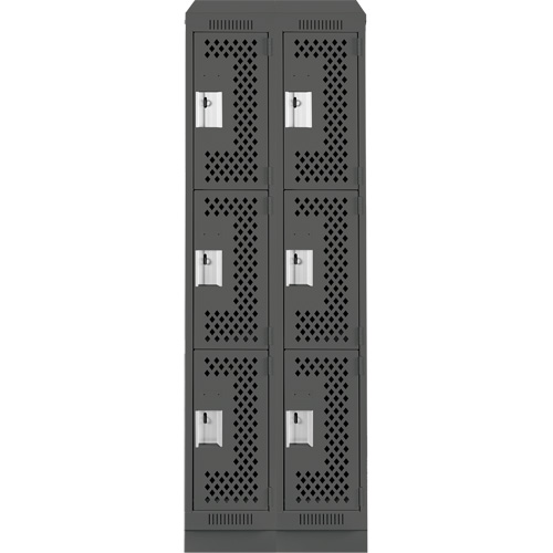 Clean Line Lockers, 3 -tier, Bank of 2, 24" x 18" x 82", Steel, Charcoal, Rivet (Assembled), Perforated Oxymax Inc