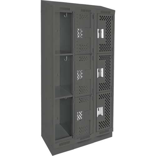 Casiers Clean Line, 3 niveaux, Bloc de 3, 36" x 18" x 82", Acier, Charbon, Rivet (assembl&eacute;), Perfor&eacute; Oxymax Inc