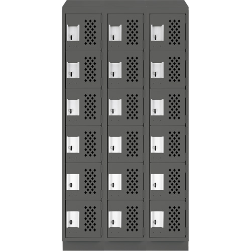 Clean-Line Perforated Lockerette, 6 -tier, Bank of 3, 15" x 72" x 12", Steel Oxymax Inc