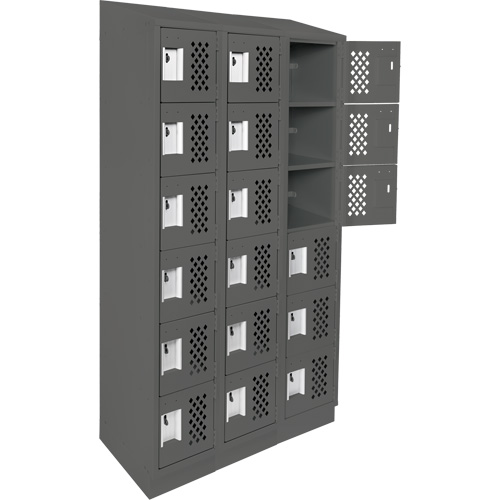 Clean-Line Perforated Lockerette, 6 -tier, Bank of 3, 15" x 72" x 12", Steel Oxymax Inc