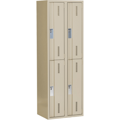 Concorde Heavy-Duty Lockers, 2 -tier, Bank of 2, 24" x 18" x 72", Steel, Beige, Welded (Assembled) Oxymax Inc