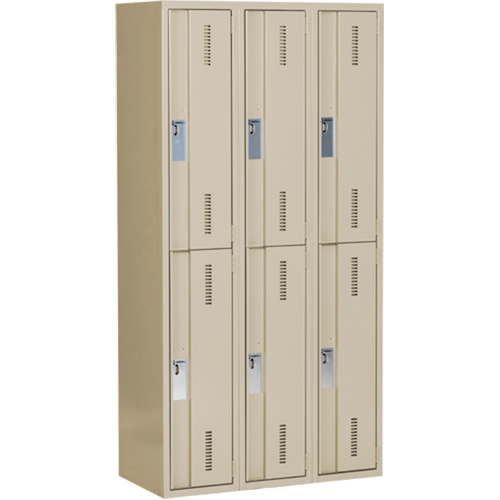 Concorde Heavy-Duty Lockers, 2 -tier, Bank of 3, 36" x 18" x 72", Steel, Beige, Welded (Assembled) Oxymax Inc