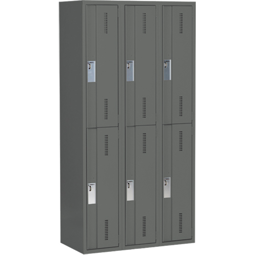 Concorde Heavy-Duty Lockers, 2 -tier, Bank of 3, 36" x 18" x 72", Steel, Charcoal, Welded (Assembled) Oxymax Inc