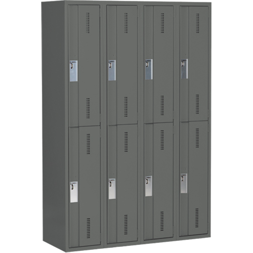 Concorde Heavy-Duty Lockers, 2 -tier, Bank of 4, 48" x 18" x 72", Steel, Charcoal, Welded (Assembled) Oxymax Inc