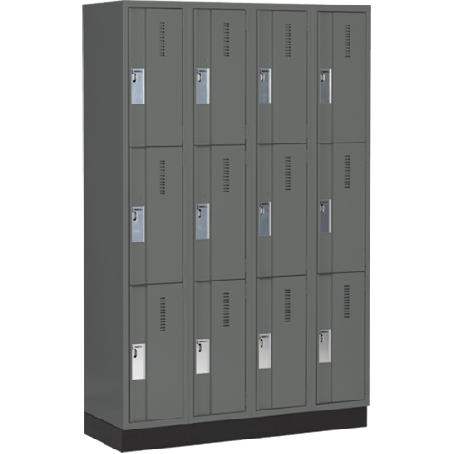 Concorde Heavy-Duty Lockers, 3 -tier, Bank of 4, 48" x 18" x 76", Steel, Charcoal, Welded (Assembled) Oxymax Inc