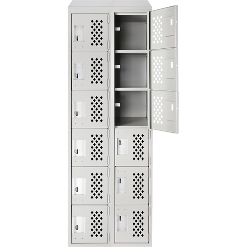 Assembled Lockerettes Clean Line Perforated Economy Lockers, 6 -tier, Bank of 2, 18" x 72" x 12", Steel Oxymax Inc