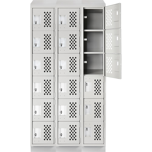 Clean-Line Perforated Lockerette, 6 -tier, Bank of 3, 15" x 72" x 12", Steel Oxymax Inc