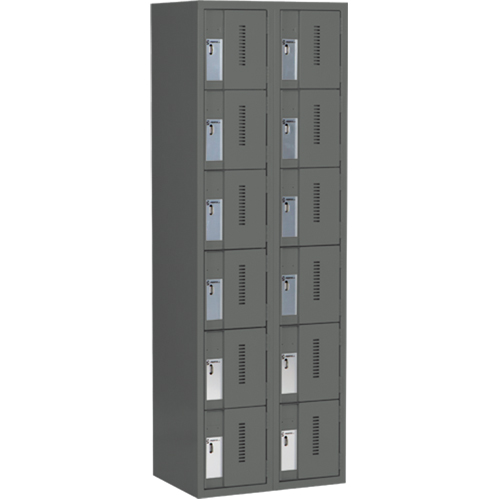 Concorde Heavy-Duty Lockers, 6 -tier, Bank of 2, 24" x 18" x 72", Steel, Charcoal, Welded (Assembled) Oxymax Inc