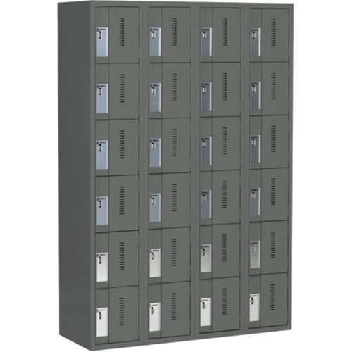 Concorde Heavy-Duty Lockers, 6 -tier, Bank of 4, 48" x 18" x 72", Steel, Charcoal, Welded (Assembled) Oxymax Inc