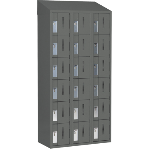 Concorde Heavy-Duty Lockers, 6 -tier, Bank of 3, 36" x 18" x 78", Steel, Charcoal, Welded (Assembled) Oxymax Inc