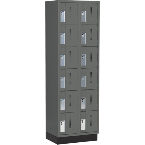 Concorde Heavy-Duty Lockers, 6 -tier, Bank of 2, 24" x 18" x 76", Steel, Charcoal, Welded (Assembled) Oxymax Inc