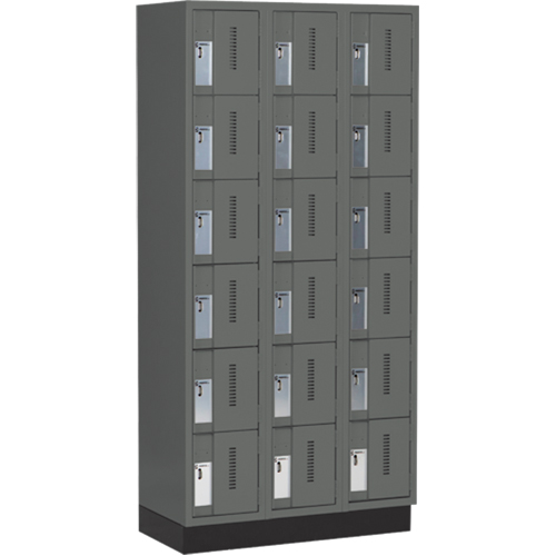 Concorde Heavy-Duty Lockers, 6 -tier, Bank of 3, 36" x 18" x 76", Steel, Charcoal, Welded (Assembled) Oxymax Inc