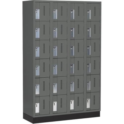 Concorde Heavy-Duty Lockers, 6 -tier, Bank of 4, 48" x 18" x 76", Steel, Charcoal, Welded (Assembled) Oxymax Inc