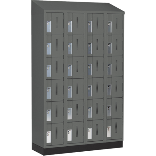 Concorde Heavy-Duty Lockers, 6 -tier, Bank of 4, 48" x 18" x 82", Steel, Charcoal, Welded (Assembled) Oxymax Inc