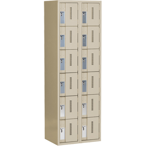 Concorde Heavy-Duty Lockers, 6 -tier, Bank of 2, 24" x 18" x 72", Steel, Beige, Welded (Assembled) Oxymax Inc