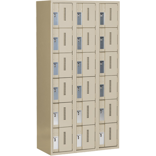 Concorde Heavy-Duty Lockers, 6 -tier, Bank of 3, 36" x 18" x 72", Steel, Beige, Welded (Assembled) Oxymax Inc