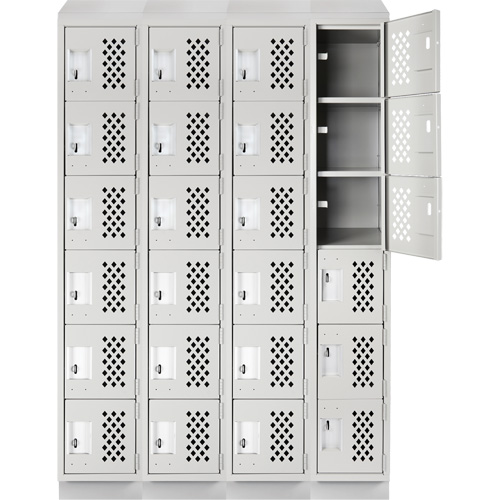 Assembled Clean Line Perforated Economy Lockers, 6 -tier, Bank of 4, 18" x 72" x 12", Steel Oxymax Inc