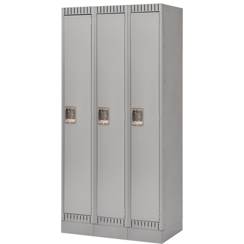 Lockers, Bank of 3, 36" x 18" x 76", Steel, Grey, Knocked Down Oxymax Inc