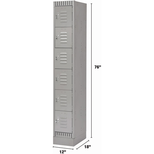 Lockers, 6 -tier, 12" x 18" x 76", Steel, Grey, Knocked Down Oxymax Inc