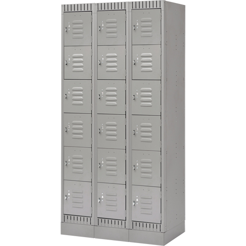 Lockers, 6 -tier, Bank of 3, 36" x 18" x 76", Steel, Grey, Knocked Down Oxymax Inc