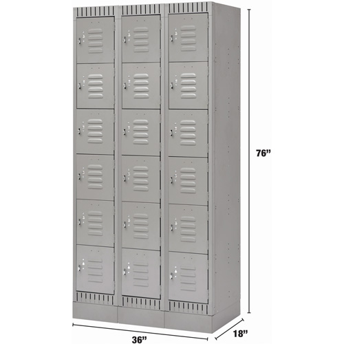 Lockers, 6 -tier, Bank of 3, 36" x 18" x 76", Steel, Grey, Knocked Down Oxymax Inc