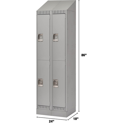 Lockers, 2 -tier, Bank of 2, 24" x 18" x 86", Steel, Grey, Knocked Down Oxymax Inc