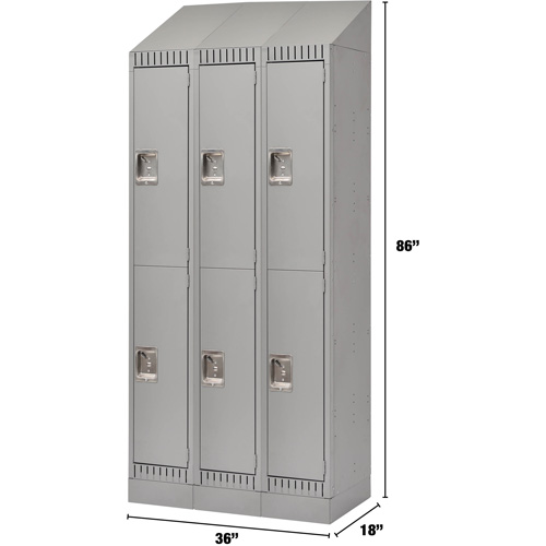 Casiers, 2 niveaux, Bloc de 3, 36" x 18" x 86", Acier, Gris, D&eacute;mont&eacute; Oxymax Inc