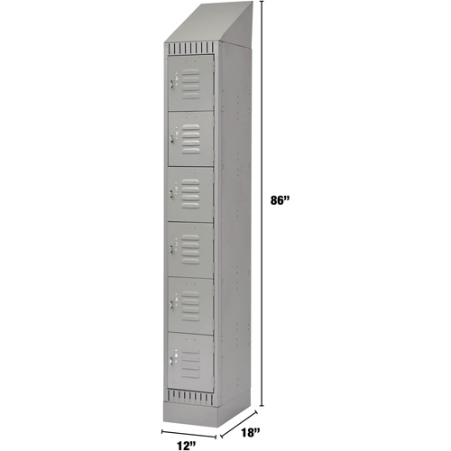Lockers, 6 -tier, 12" x 18" x 86", Steel, Grey, Knocked Down Oxymax Inc