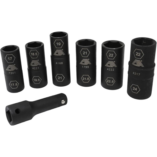 Jeu de demi-douilles r&eacute;versibles m&eacute;triques, 7 Mcx, Chocs, Prise de 1/2", Profond Oxymax Inc