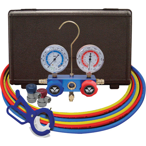 Dual Manifold Gauge Set with Manual Couplers & 3-in-1 Side Mount Can Tap Valve Oxymax Inc